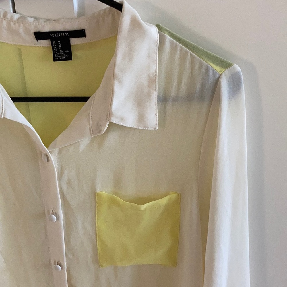 Forever 21 Sheer white and yello blouse